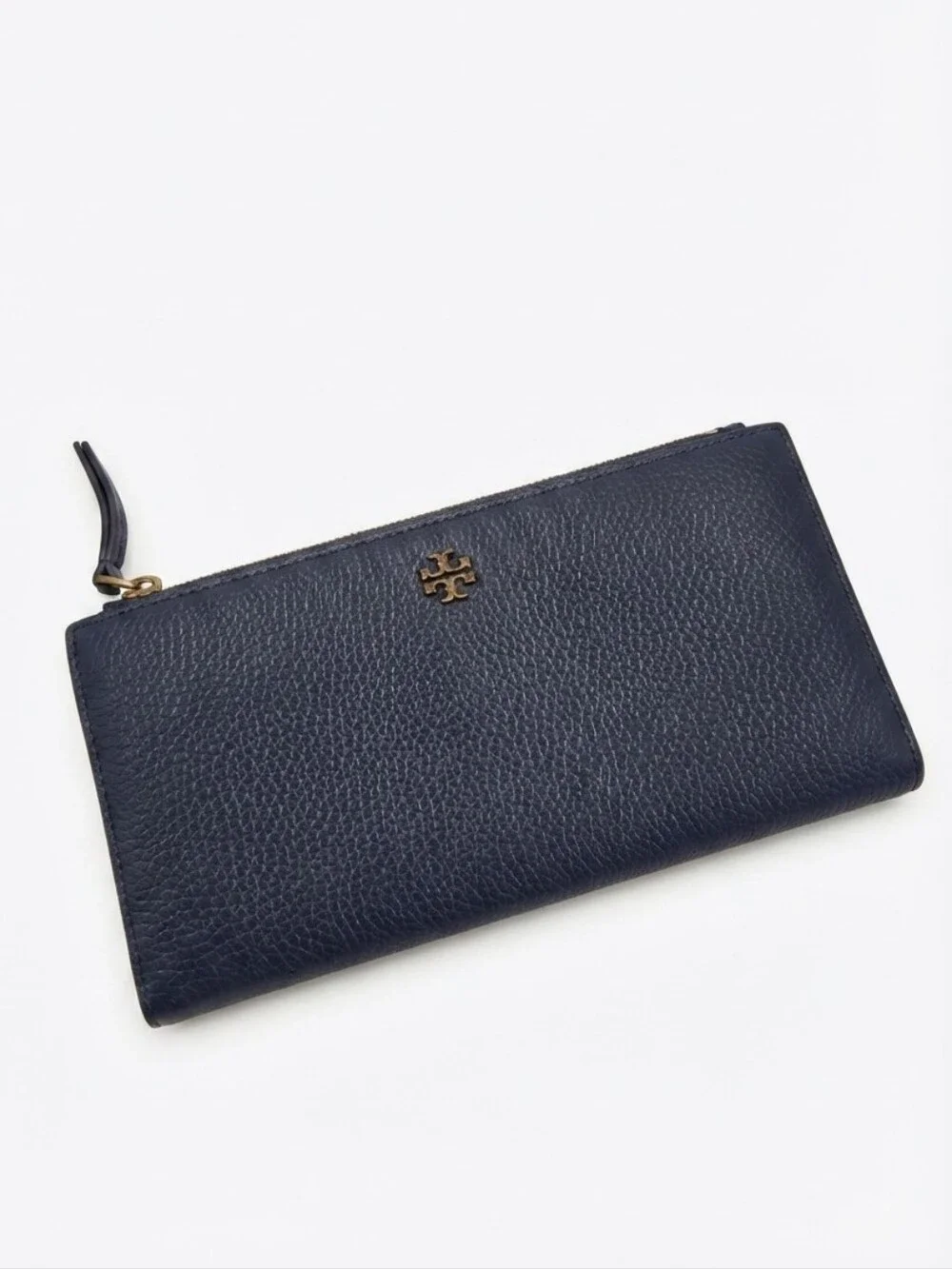 Tory Burch Blake Color-Block Slim Wallet in Tory Navy Blue Gold Hardware